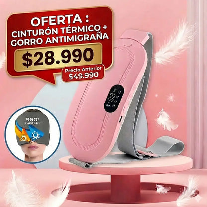 Oferta pack cinturón térmico masajeador y gorro antimigraña Boxzy precio $28.990